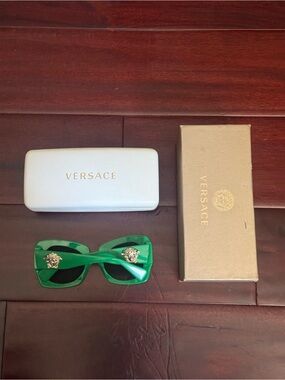 Versace Green Medusa Accent Rectangular Sunglasses